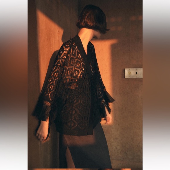 ZARA FRINGED OPEN KNIT CARDIGAN - Picture 10 of 15